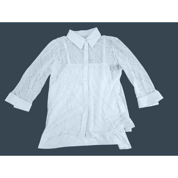 Coldwater Creek Womens Lace Knit Shirt 1X White Button-Up - Picture 1 of 5